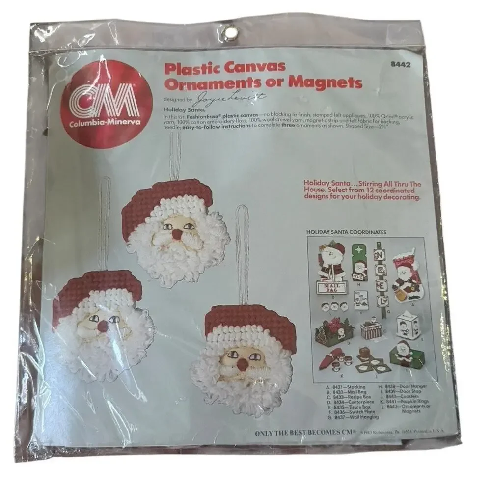 Christmas Santa Face Magnet Ornament Plastic Canvas/Embroidery Needlepoint Kit‎